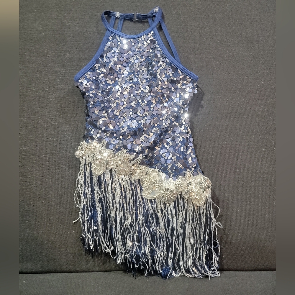 Sparkling Navy Sequin Fringe Dance Costume - Kids